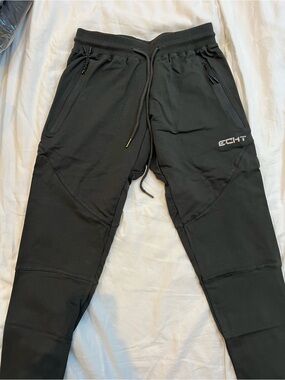 ECHT Men's Black Slim Fit Jogger Pants with Zipper Pockets